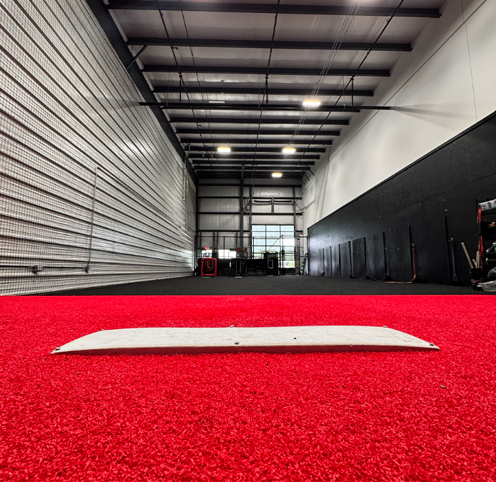 Indoor pitching lane at The EDGE Baseball Training Facility in Lee’s Summit